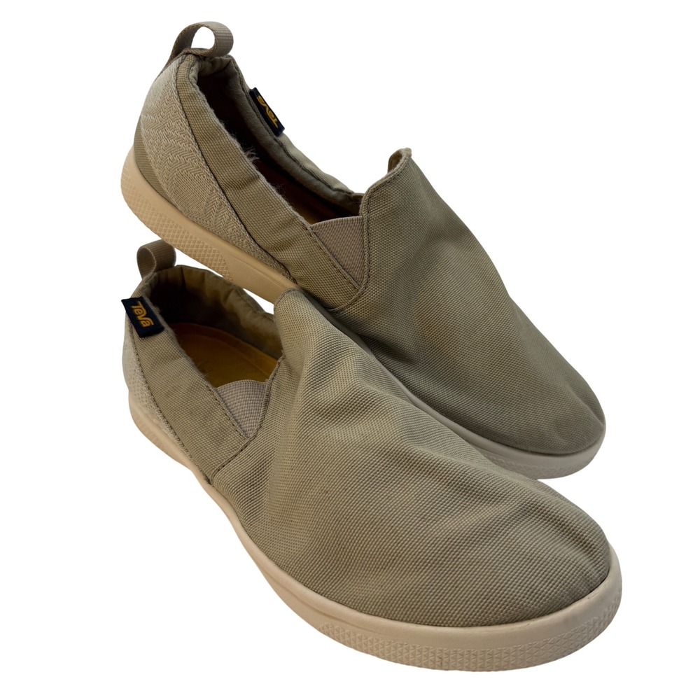 Teva Slip On Shoes Mens 10 Tan Canvas Casual Loafers Lightweight Walking Sneaker